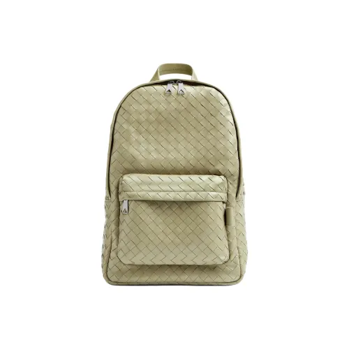 Bottega Veneta Silver Finish Cow Leather Backpack Medium Size Men's Cave Stone Green