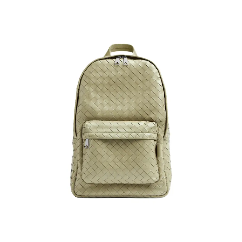 Bottega Veneta Silver Finish Cow Leather Backpack Medium Size Men's Cave Stone Green-0