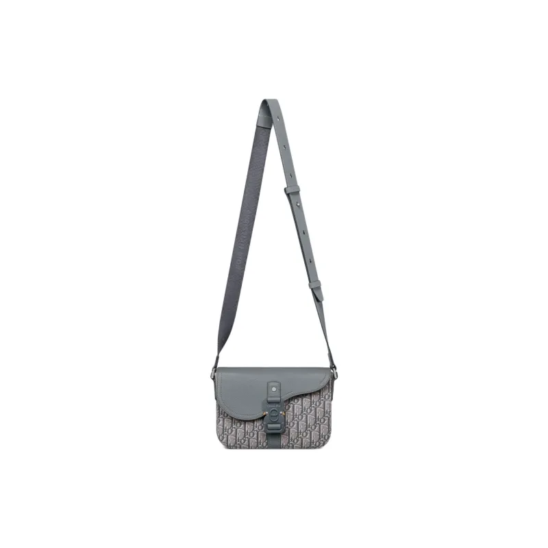 DIOR Oblique Print, Grain Cow Leather Saddle Bag, Messenger Bag, Crossbody Bag, Shoulder Bag Men's Dark Gray-1