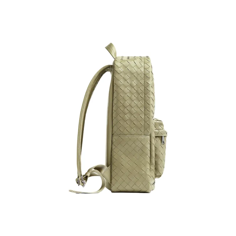 Bottega Veneta Silver Finish Cow Leather Backpack Medium Size Men's Cave Stone Green-1