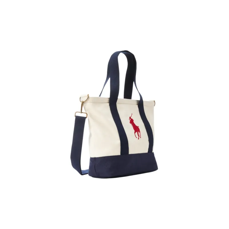 Polo Ralph Lauren Cotton Tote Bag Shopping Bag Shoulder Bag Crossbody Bag Handbag Men's White Dark Blue-1
