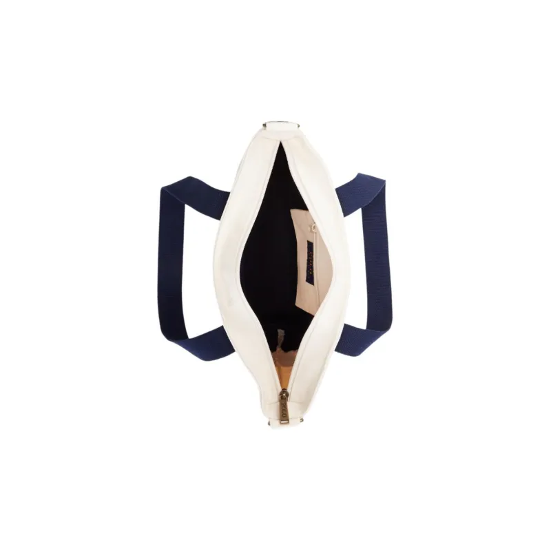 Polo Ralph Lauren Cotton Tote Bag Shopping Bag Shoulder Bag Crossbody Bag Handbag Men's White Dark Blue-3