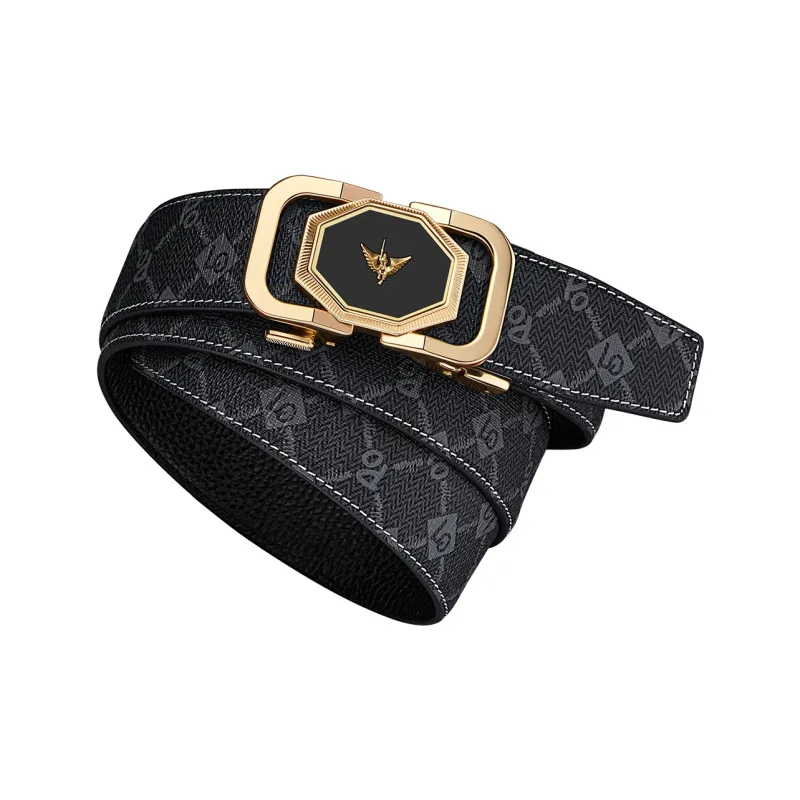 WilliamPOLO Outer PVC/Bottom Cow Leather Leather Belts Men's Gold 3.5cm Width-3