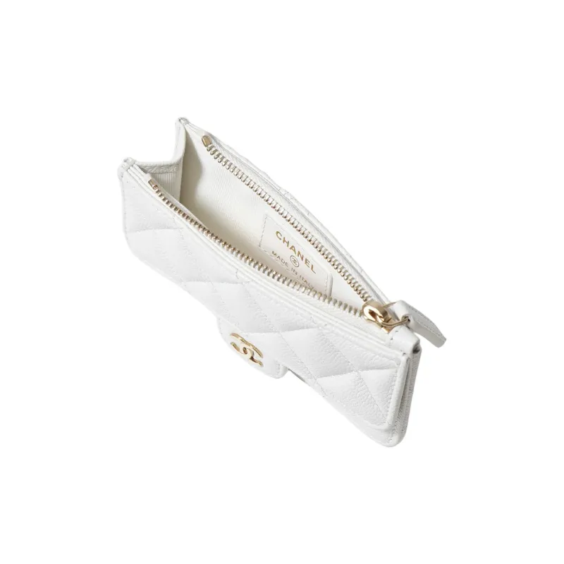 CHANEL Leather Wallet, Card Holder Women's White-1