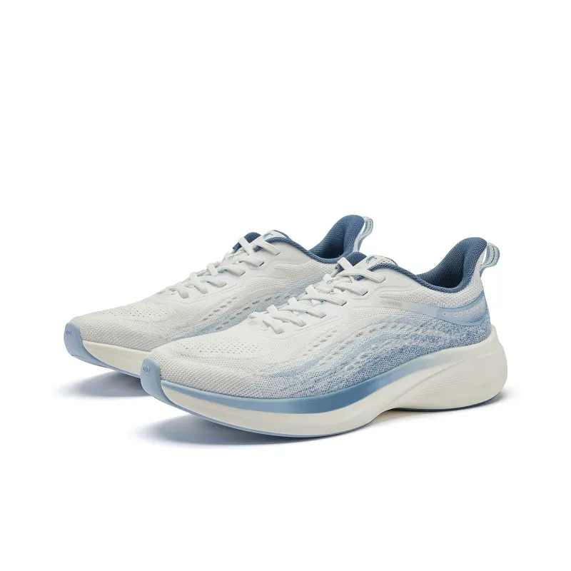 QIAODAN Slip Resistant Cushioning Low Top Running Shoes Men's White Blue-2