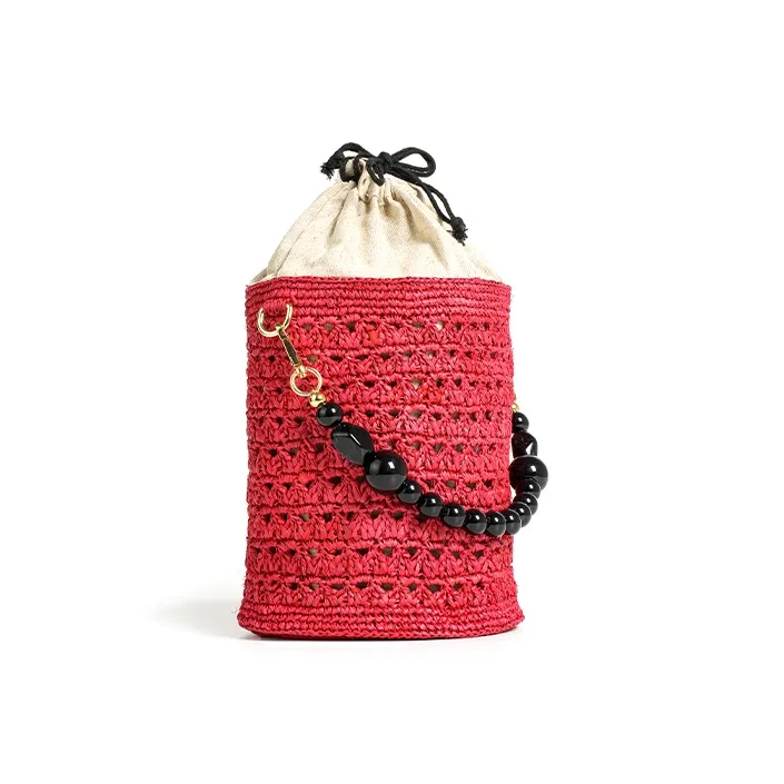 Beau Today Raffia Handbag Medium Size Women's Red-2