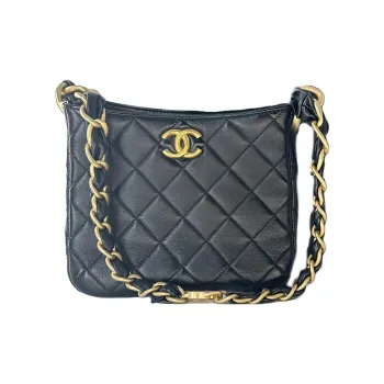 CHANEL Sheepskin Crossbody Bag Shoulder Bag Small Size Women's Black