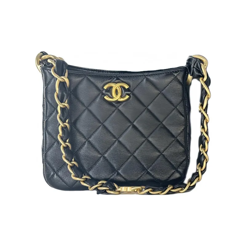 CHANEL Sheepskin Crossbody Bag, Shoulder Bag Trumpets Women's Black-0