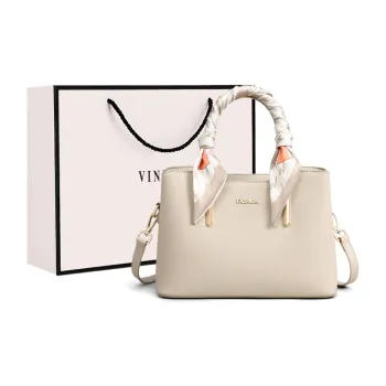 VINEY Cow Leather Handbag, Shoulder Bag, Crossbody Bag Medium Size Women's Ecru