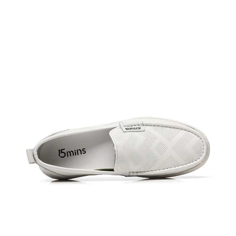 15 MINS Perforated Breathable Slip on Loafers Men's White-4