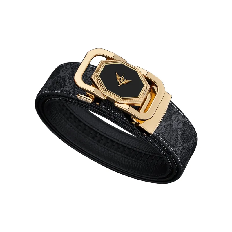 WilliamPOLO Outer PVC/Bottom Cow Leather Leather Belts Men's Gold 3.5cm Width-1