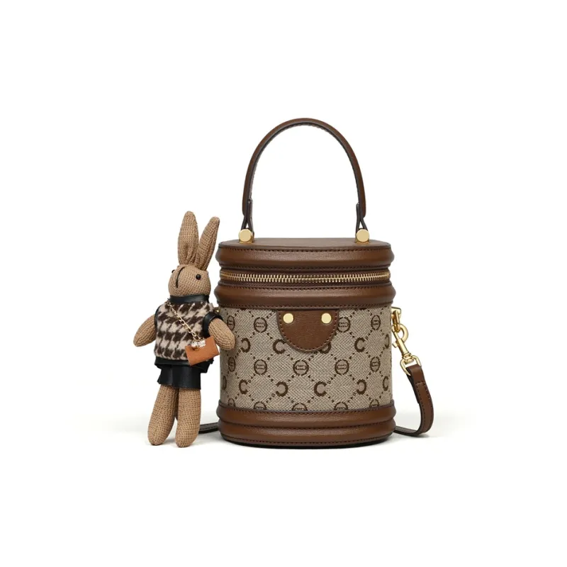 C°BANNER Synthetic Leather, Textile Mosaic Handbag, Shoulder Bag, Crossbody Bag, Bucket Bag Regular Women's Khaki-2
