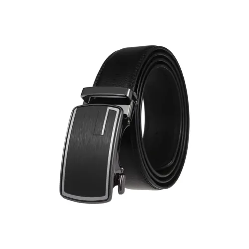 BAIJUAN Leather Belts Men Black Buckle And Black Strap