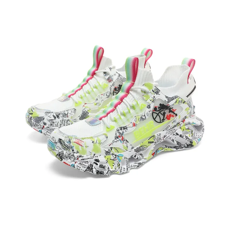 Abango Basketball Shoes Unisex Mid Top Green/Black/Purple/White-2
