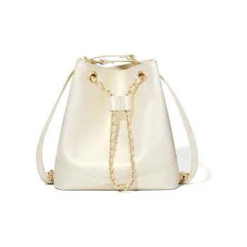 CNOLES Pearlescent Cow Leather Backpack Shoulder Bag Women's Iridescent Light Pink