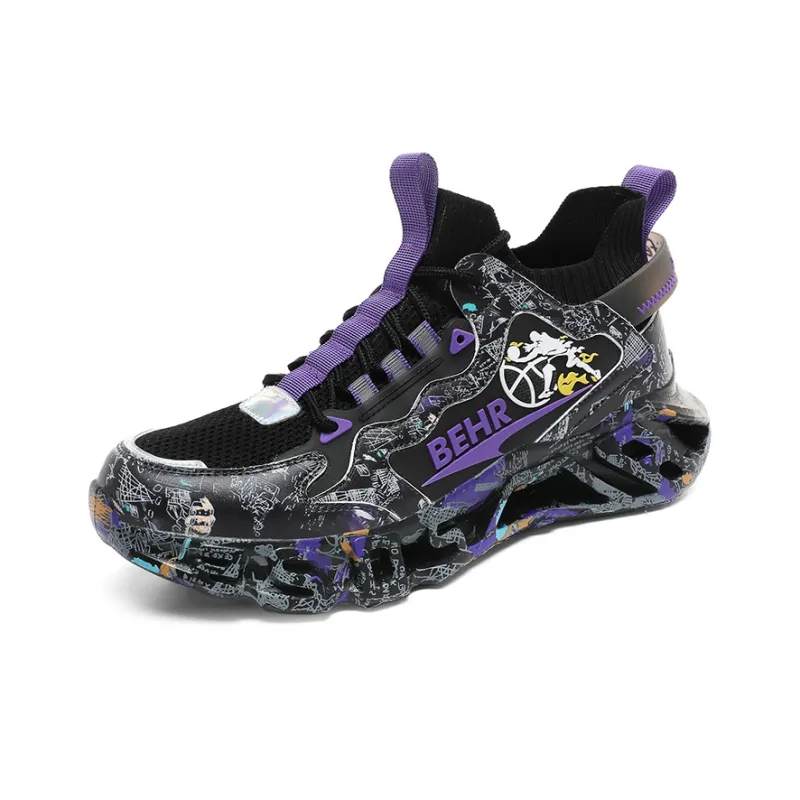 Abango Basketball Shoes Unisex Mid Top Green/Black/Purple/White-7