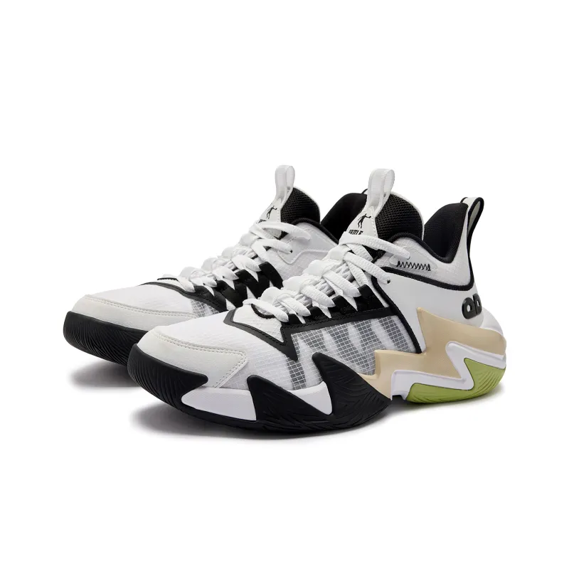 QIAODAN Anti Slip Wear Resistant Low Top Basketball Shoes Men's Black White-2