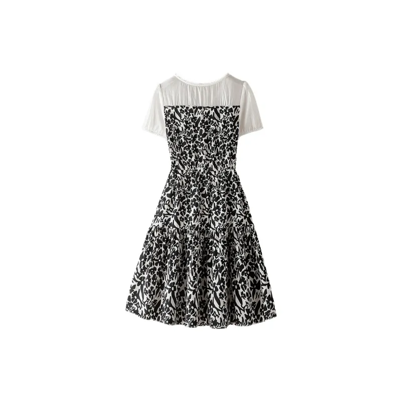 Cypress House Short Sleeved Dress Women's Top Beige With Bottom Black Floral-1