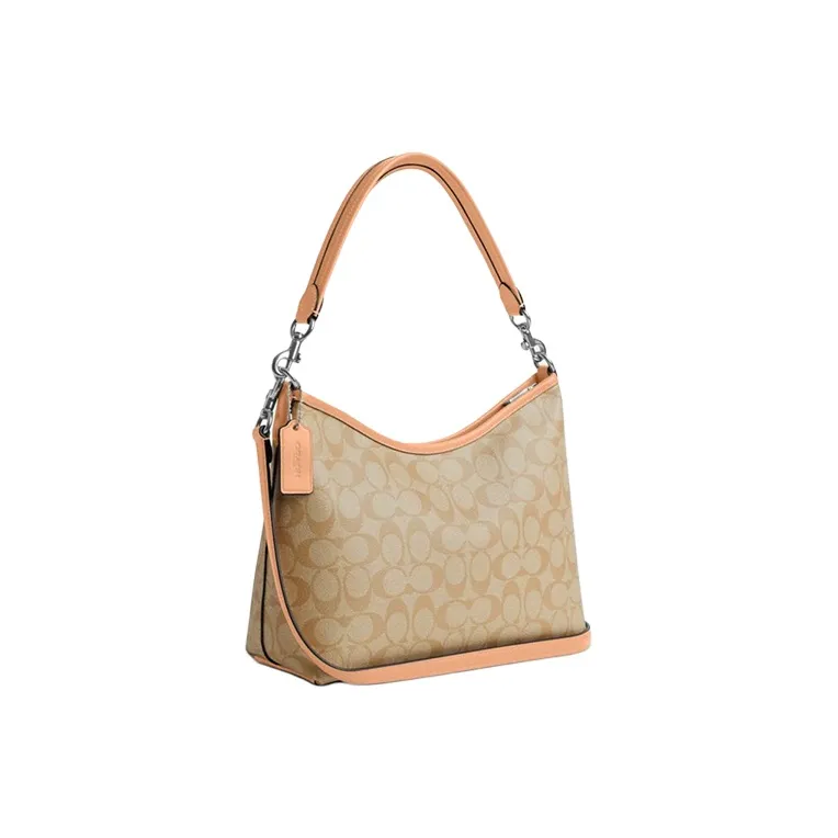 COACH Coated Canvas With Smooth Leather Handbag Shoulder Bag Large Size Women's Brown-1