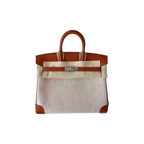 HERMES Birkin Canvas With Leather Canvas Bag Handbags Women's 6C Pumpkin