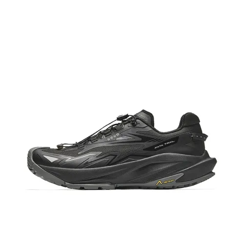 Anta Tracking Cushioning, Abrasion Resistant, Waterproof, And Breathable Low Top Casual Running Shoes Men's Basic Black