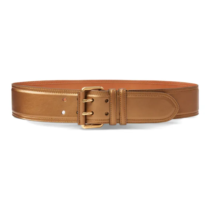 Ralph Lauren Collection Double-Needle Design Cow Leather Leather Belts Unisex Brown Width 5.7cm-0