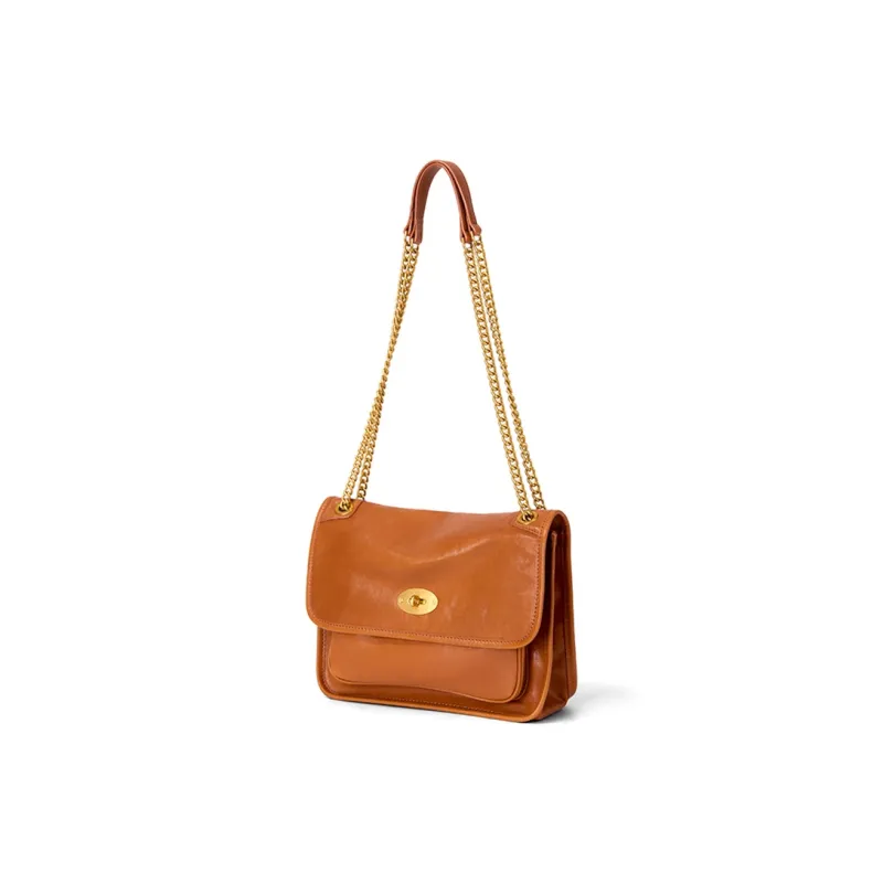 KAISER Vegetable Tanned Leather Shoulder Bag Regular Unisex Caramel/Roasted Brown/Ebony Black-1