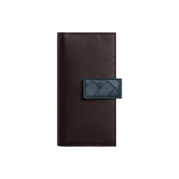 Bottega Veneta Calfskin Wallet Women's Dark Brown & Dark Blue