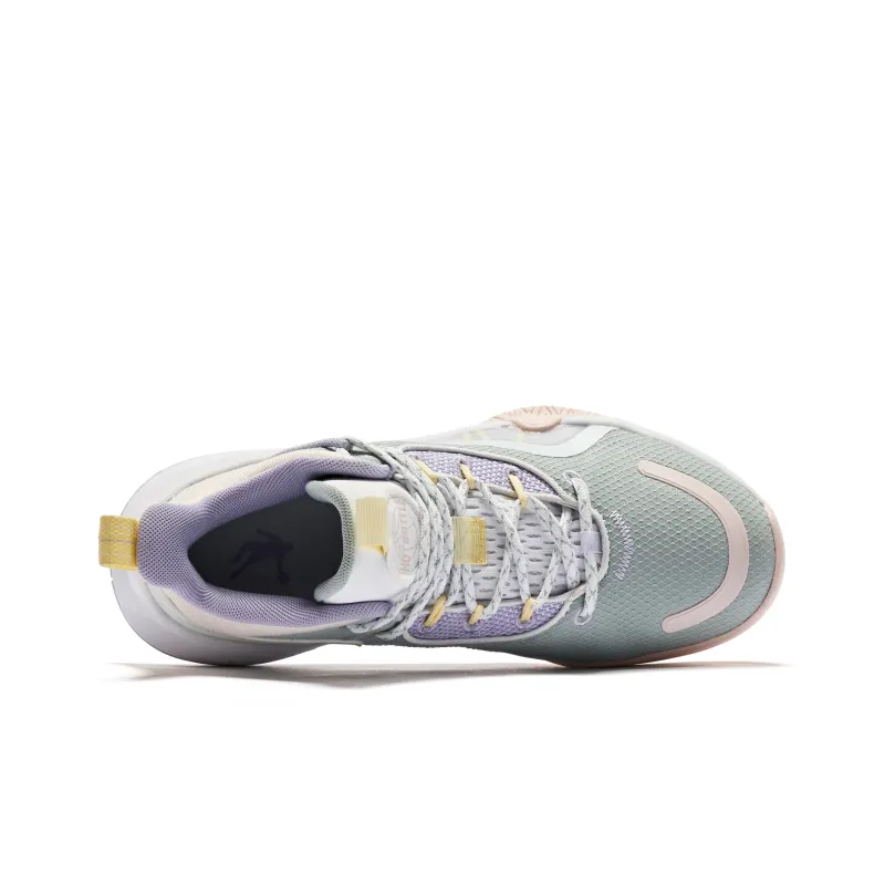 QIAODAN Anti Slip Wear Resistant Mid Top Basketball Shoes Women's Green Purple-3