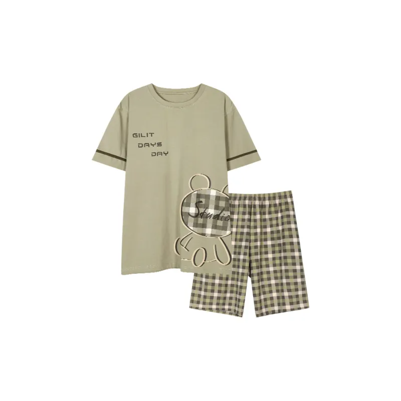 H YXIANG Pajama Set Men's Pea Green-0