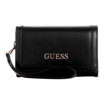 GUESS Faux Leather Cell Phone Pouch Clutch Women's Black