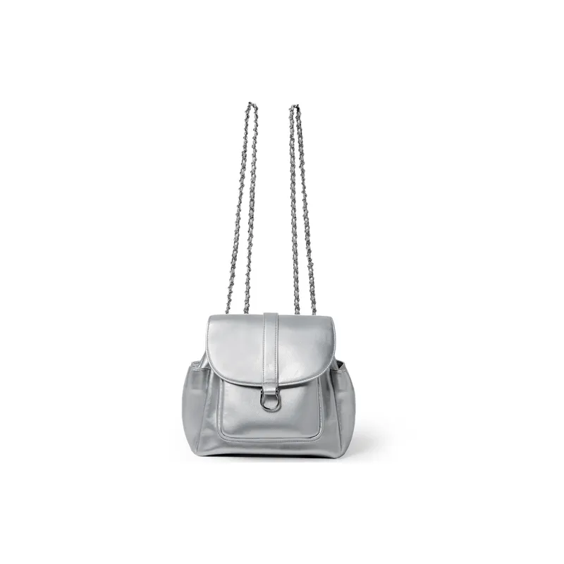 JONBAG Synthetic Leather Backpack Handbag Medium Size Women's Metallic Silver Black-1