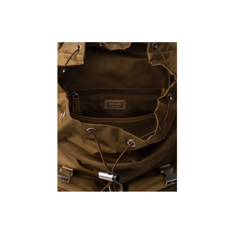 PRADA Recycled Nylon With Patchwork Leather Backpack Men's Brown-3