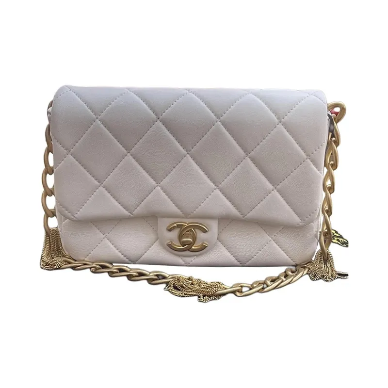 CHANEL Sheepskin Flap Bag, Crossbody Bag, Shoulder Bag Women's White-0