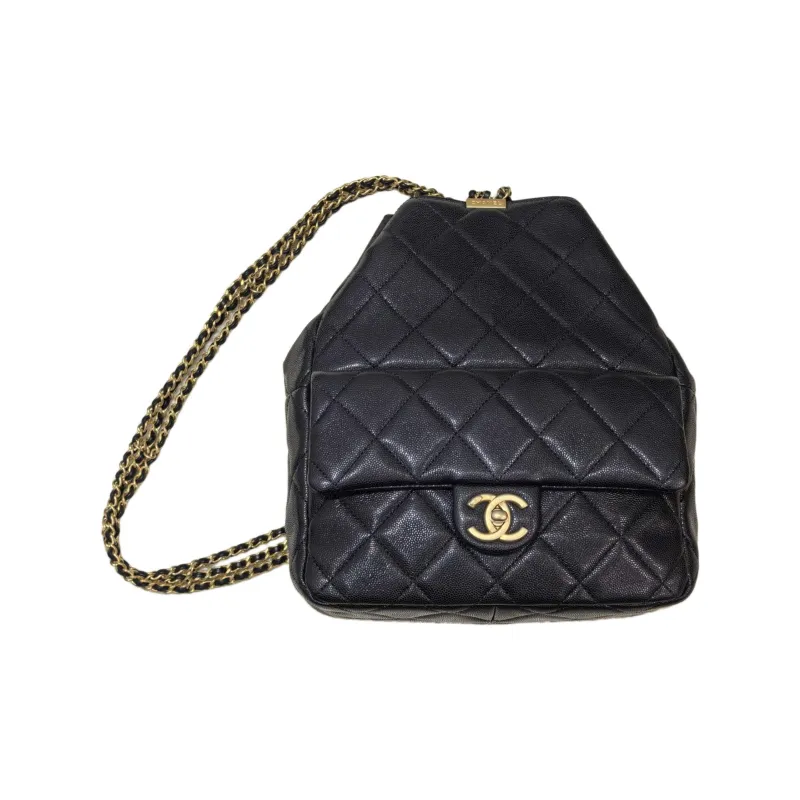 CHANEL Grain Cow Leather Backpack Women's Black-0