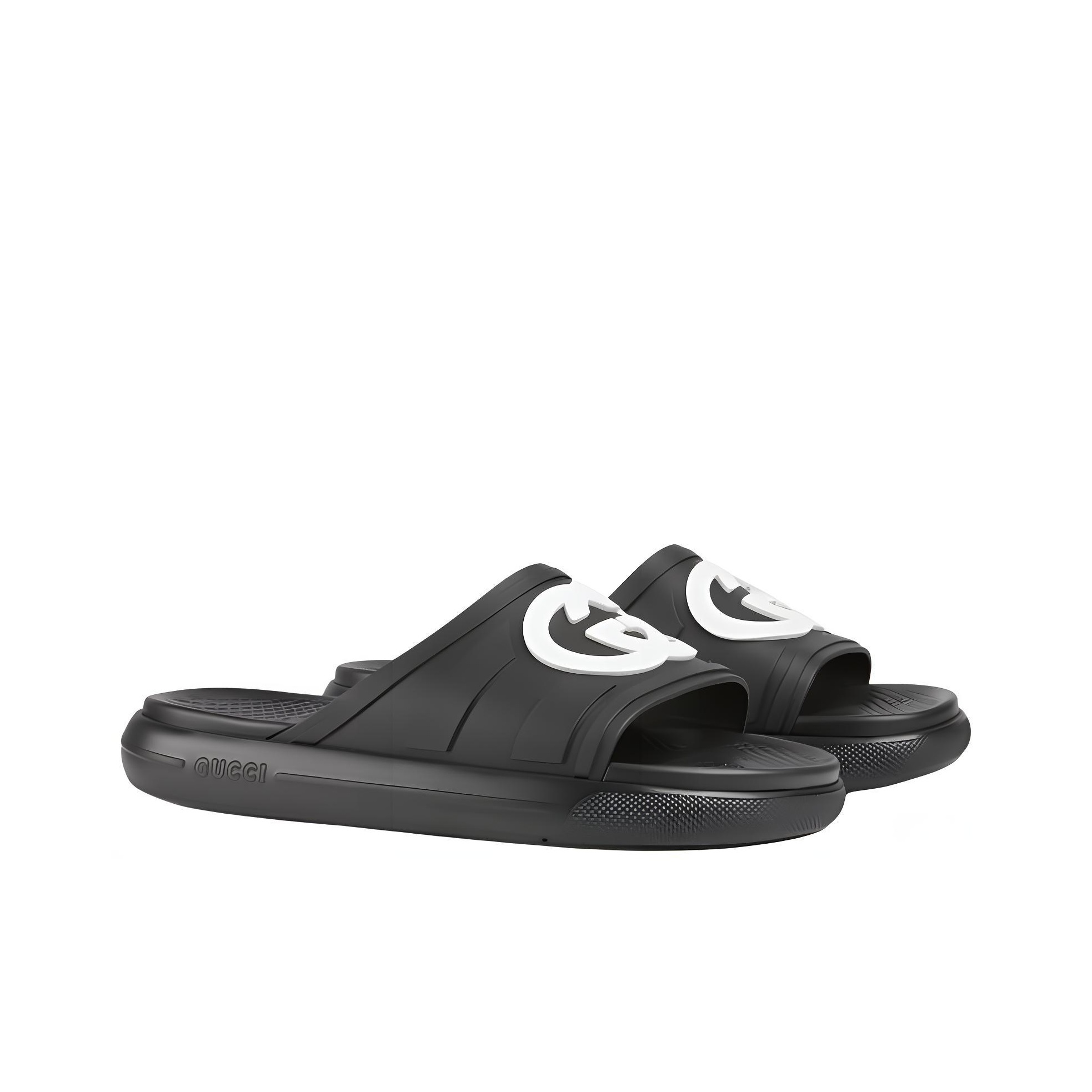 サンダル GUCCI Black Gg Fabric Slippers GUCCI Slide Slippers Men Black - POIZON