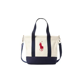 Polo Ralph Lauren Cotton Tote Bag Shopping Bag Shoulder Bag Crossbody Bag Handbag Men's White Dark Blue
