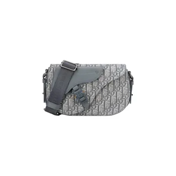 DIOR Oblique Printed Fabric With Grain Cow Leather Saddle Messenger Bag, Shoulder Bag, Crossbody Bag Men's Dark Gray