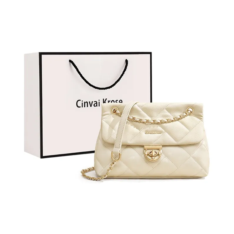Simvay Clos Cow Leather With Synthetic Leather Shoulder Bag Crossbody Bag Shoulder Bag Small Size Women's Ecru/Black-0