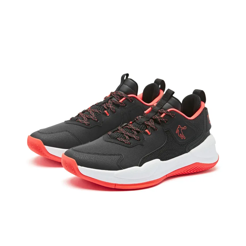 QIAODAN Slip Resistant Low Top Basketball Shoes Men's Black Red-2