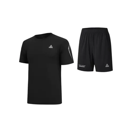 PEAK Casual Sportswear Men Black Suit Black Short-sleeved Top + Black Shorts