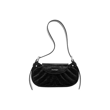 Soullight Top Grain Oil Wax Cow Leather Shoulder Bag Biker, Crossbody Bag, Shoulder Bag Medium Size Women's Black/Denim