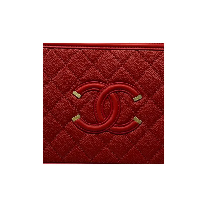 CHANEL Litchi Skin Camera Bag, Handbag, Shoulder Bag, Crossbody Bag Medium Size Women's Red Gold-4