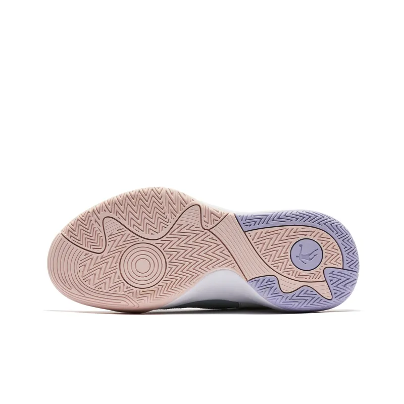 QIAODAN Anti Slip Wear Resistant Mid Top Basketball Shoes Women's Green Purple-4