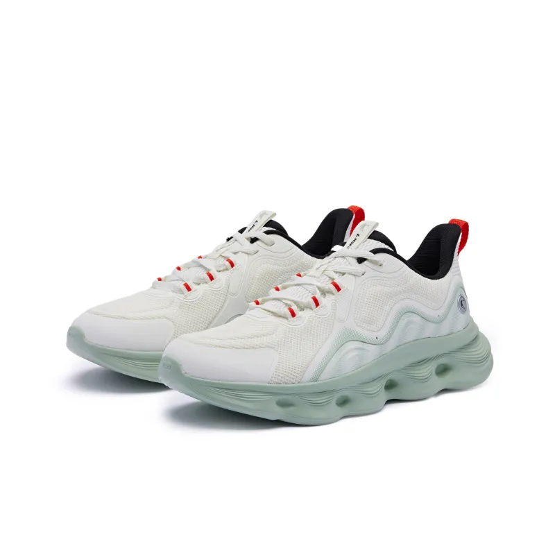 QIAODAN Slip Resistant Low Top Running Shoes Men's White Green-2