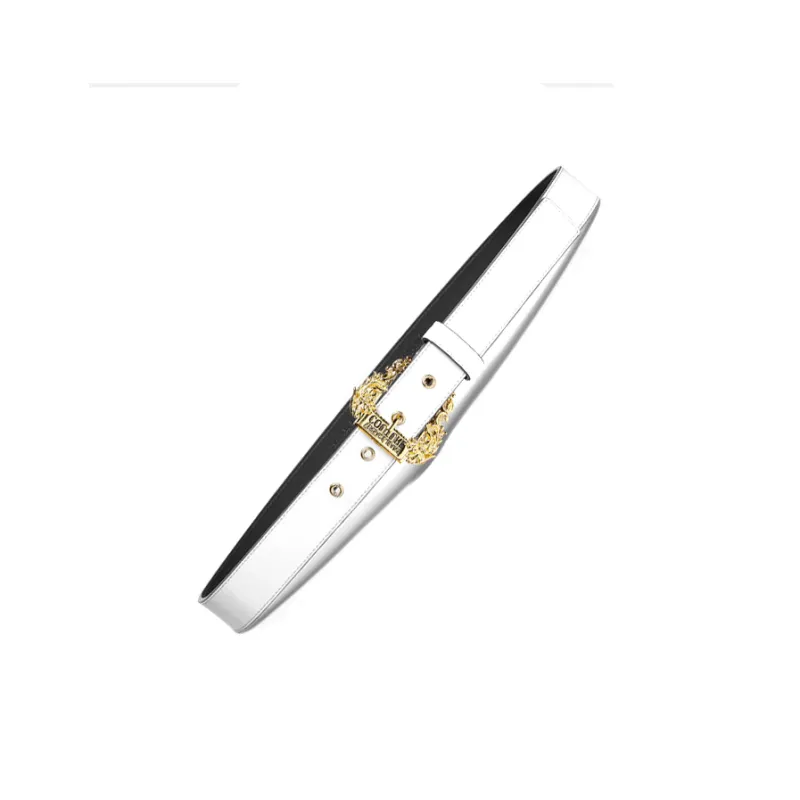 VERSACE Solid Color Design Pin Buckle Cow Leather Polyurethane Polyester Cotton Leather Belts Women's White Width 2.7CM-2