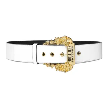 VERSACE Letter Logo Pin Buckle Cow Leather Leather Belts Unisex White Width 4.7cm
