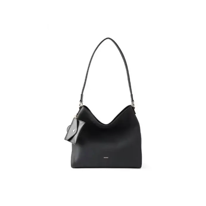 HONGU Genuine Leather Tote Bag, Shopping Bag, Handbag, Shoulder Bag Women's Light Brown/Pitch Black/Ecru-2