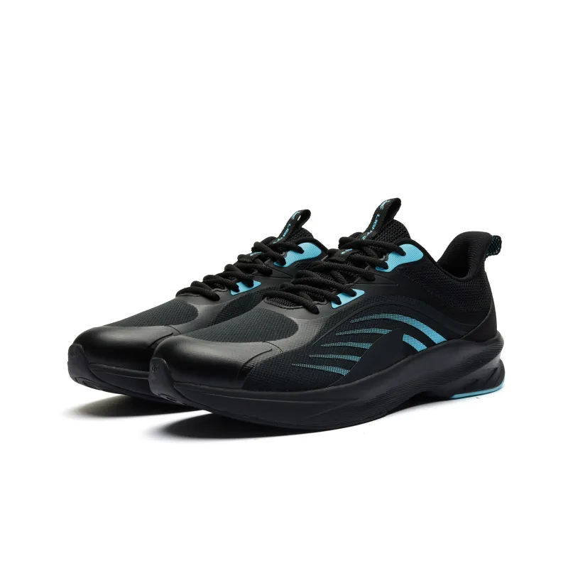 QIAODAN Cushioning Wear Resistant Low Top Running Shoes Men's Black Blue-2