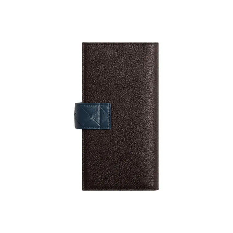 Bottega Veneta Calfskin Wallet Women's Dark Brown & Dark Blue-1